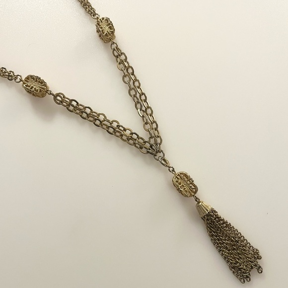 Vintage Emmons Gold Tone Tassel Pendant Chain Necklace - Picture 16 of 16